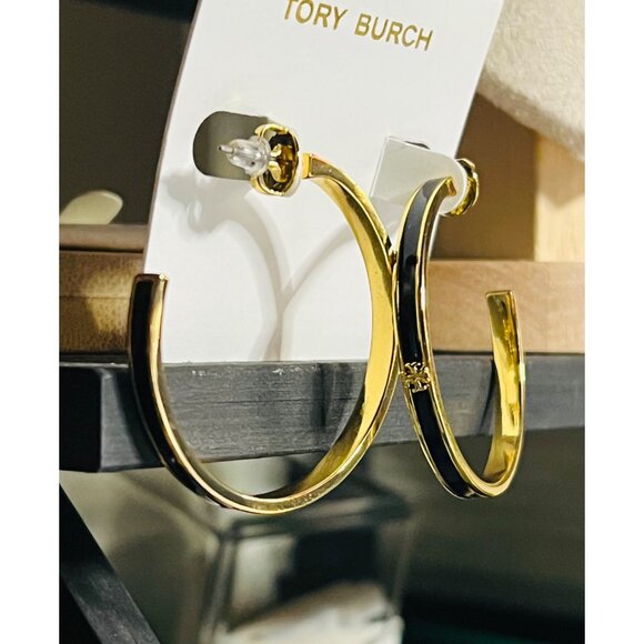 TORY BURCH BLACK AND GOLD KIRA ENAMEL BRACELET AND EARRING SET - Picture 10 of 11